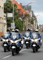 Polizei Thringen 5 Polizeimotorrder zur Absicherung der Thringen - Rundfahrt in Zeulenroda.