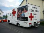 MAN 8.163, des DRK Blutspendedienstes Hessen-Thringen am 09.06.08 in 36100 Petersberg-Marbach, in der Rckansicht