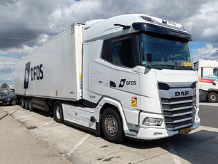 =DAF XG-Sattelzug von DFDS steht zur Fahrerpause an der A 3, 08-2025