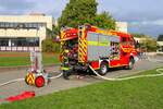 Feuerwehr Hanau Mercedes Benz Atego 1530 Lentner HLF20/16 bei der Jugendfeuerwehr Hanau Abschlussbung im September 2025 an der Otto Hahn Schule in Kesselstadt