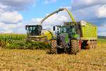 LU Norbert Mser Claas Jaguar 970 mit Fendt Vario 728 Abfahrer in der Wetterau im Oktober 2025