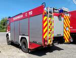 =Iveco Magirus als Rstwagen der Feuerwehr HNFELD steht auf dem Ausstellungsgelnde anl.