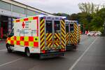 DRK Rettungsdienst Main Kinzig Kreis Mercedes Benz Sprinter RTW mit Hospimobil Aufbau am 04.10.25 bei einen Fototermin.