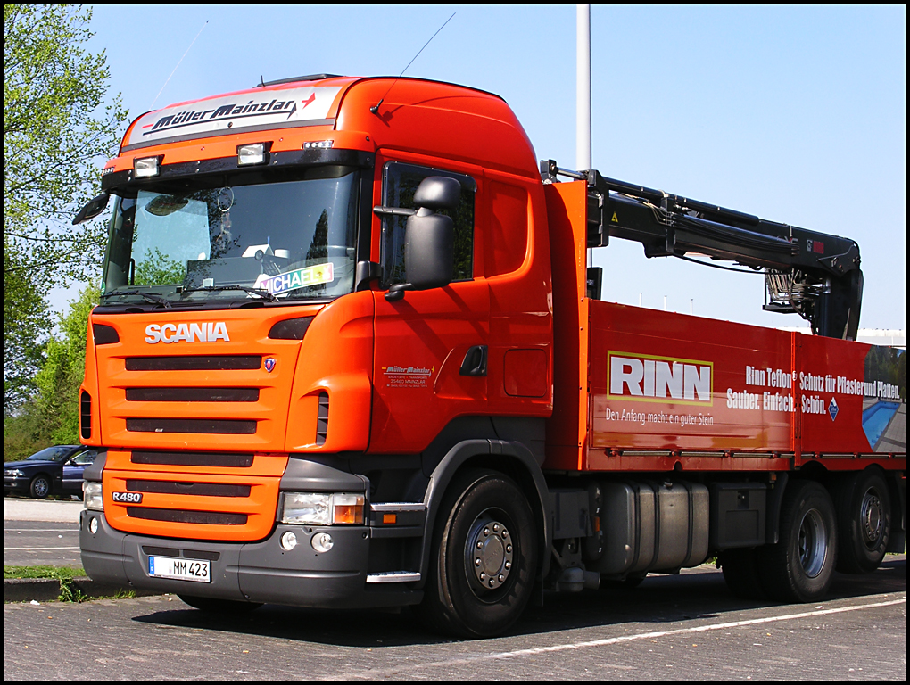 20.04.2011: Sonderaufbau auf einem Scania R 480 Pritschenwagen von Mller-Mainzlar...