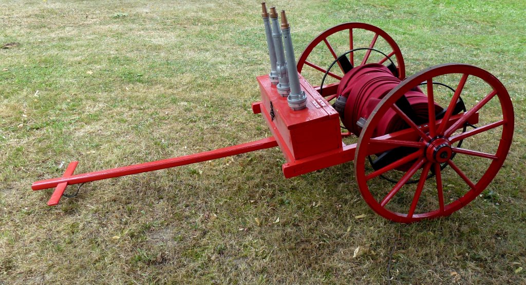Ein alter Feuerwehrschlauchwagen. Zusehn beim Fest 125 Jahre Freiwillige Feuerwehr Triebes. Foto 11.08.2012 