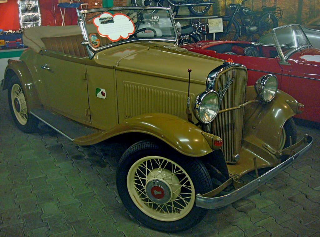 Fiat Balilla 508, Baujahr 1934, 4-Zyl.Motor mit 1000ccm und 20PS, Vmax.90Km/h, Automuseum Fritz B.Busch, Aug.2012