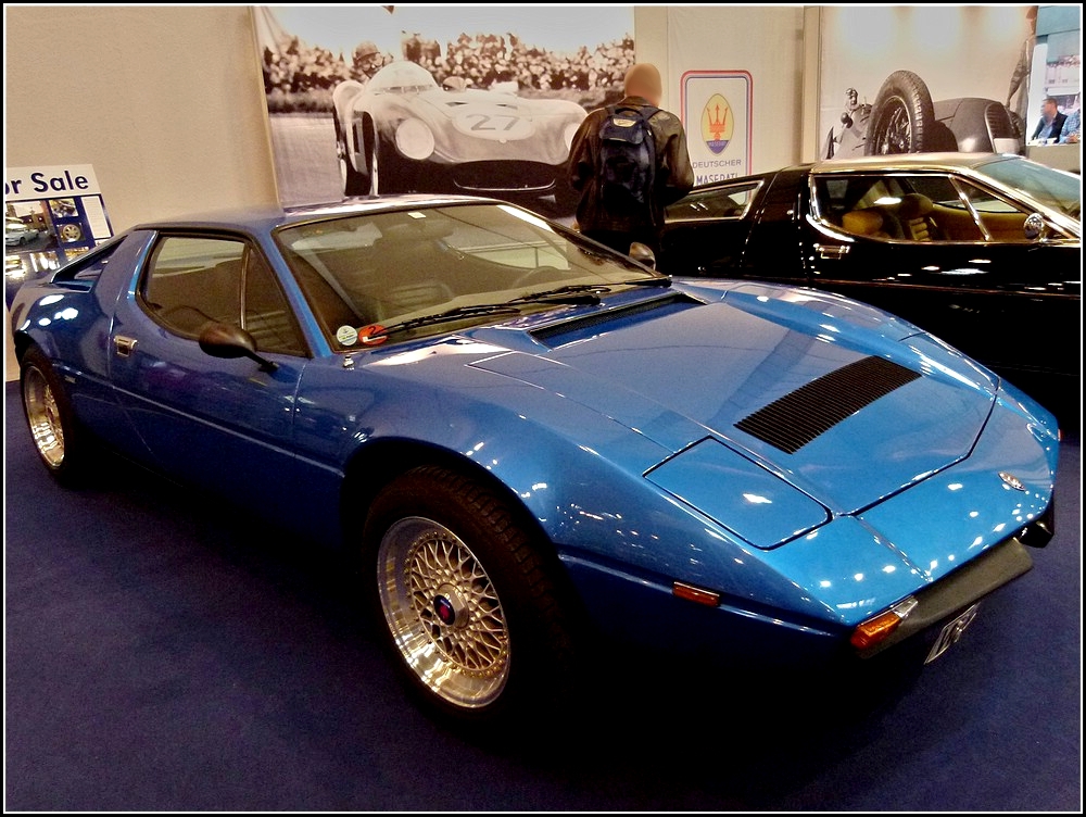 Maserati Merak wurde von 1973 bis 1982 gebaut. Er war mit 2,0 oder 3,0 l Motoren ausgerstet, mit 190 bis 220Ps und max 250 Km/h schnell. Techno Classica 02.04.2011.