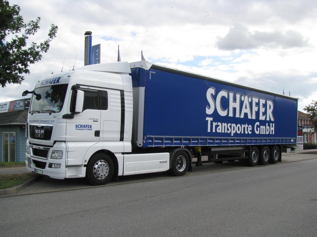 Sattelauflieger MAN TGX 18.440 EEV der F irma  Schfer Transporte GmbH  aus dem Landkreis Nordwestmecklenburg (NWM), Grevesmhlen [23.09.2012]