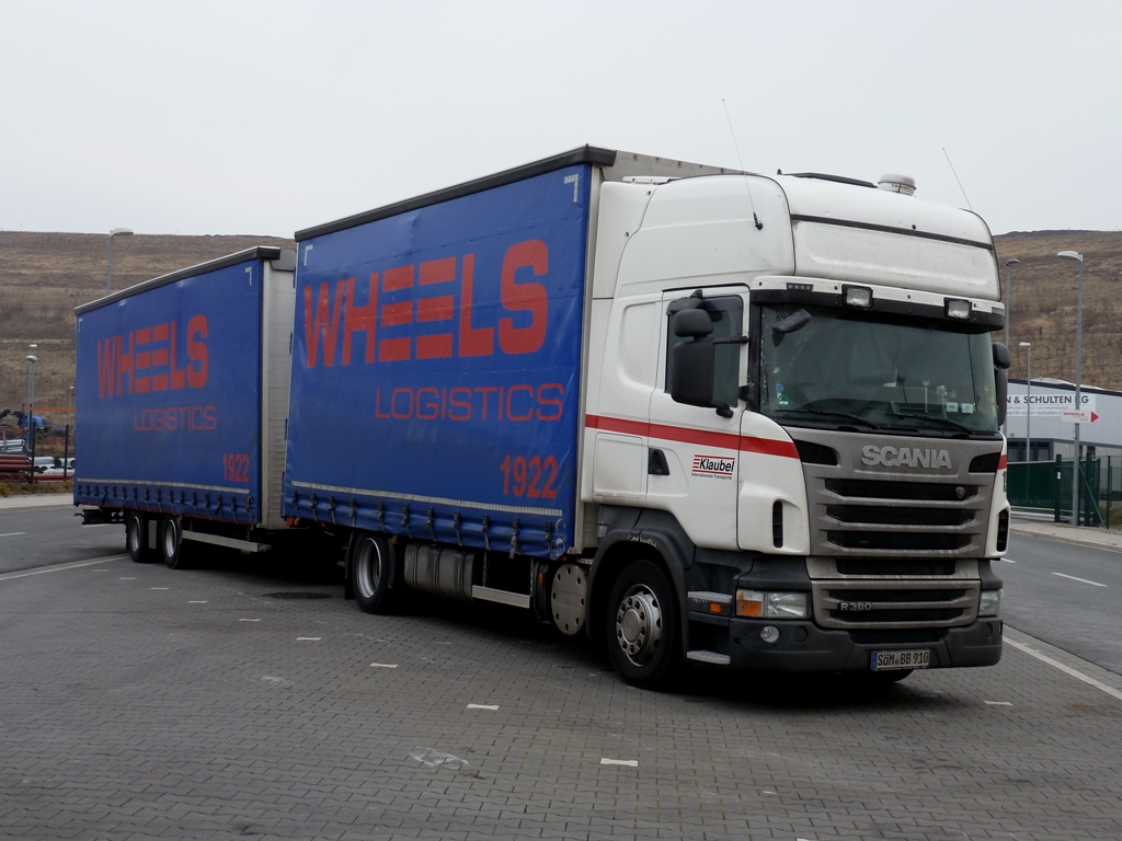 SCANIA R380 Klaubel Sped. als Tandemzug Wheels Logistics in Herten 12_02_2012