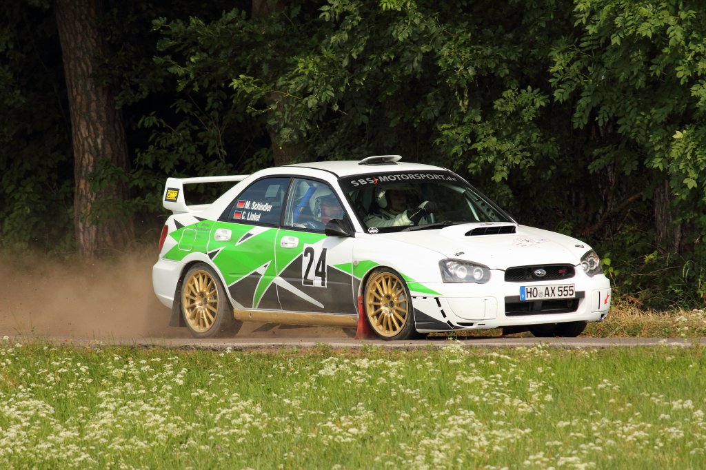 Subaru Impreza WRX STI bei der FTE Rally Ebern WP 1 2011. Fahrer: C. Linkel, Beifahrer: M. Schindler.