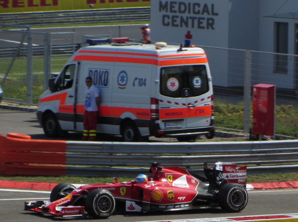 2014-er Ferrari Formel 1 Rennwagen. Foto: Hungaroring am 25.07.2014