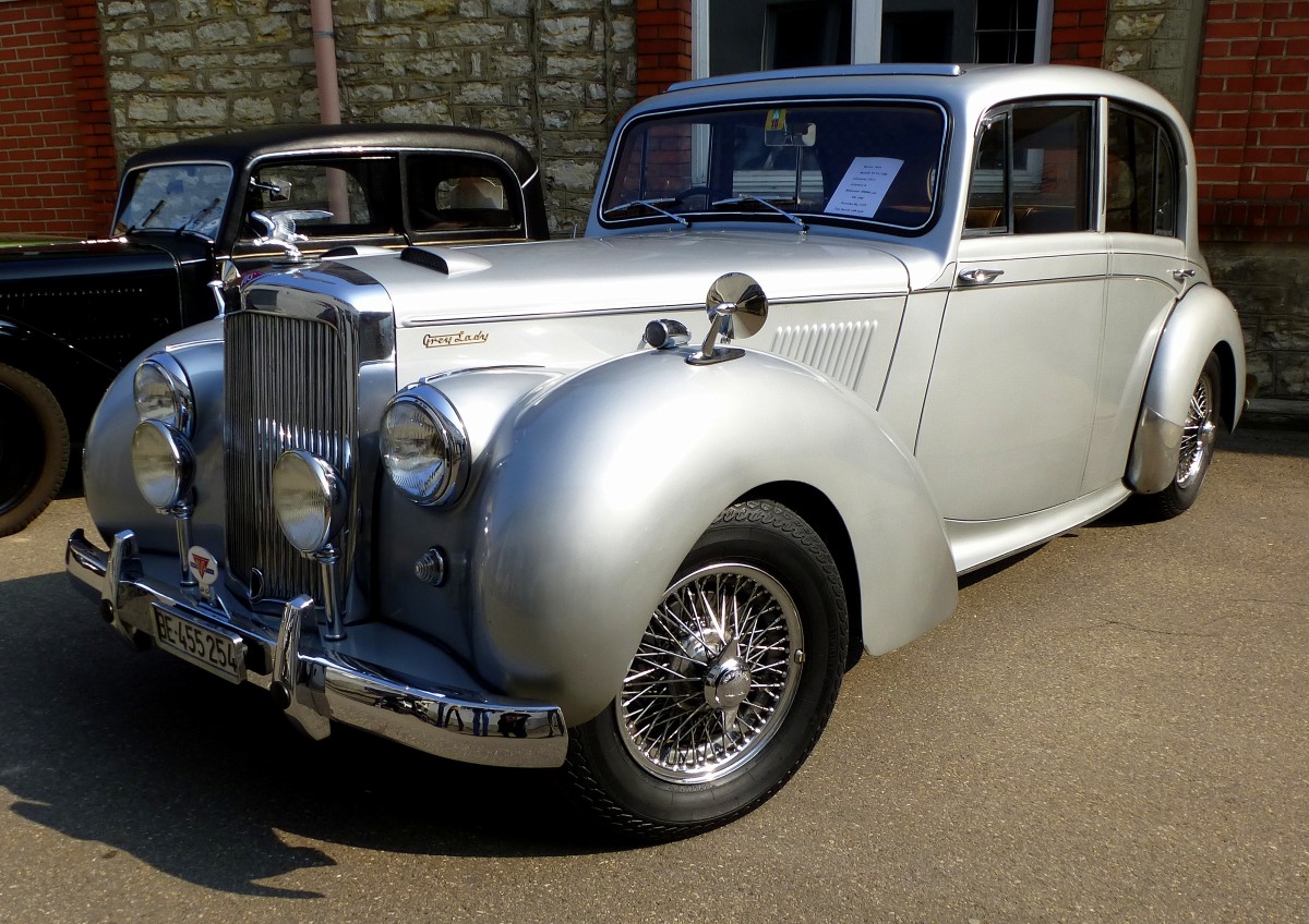 Alvis TC21/100  Grey Lady , Baujahr 1954, 6-Zyl.Motor mit 3000ccm und 100PS, die englische Autofirma produzierte von 1991-67, Oldierama Lrrach, Mrz 2015