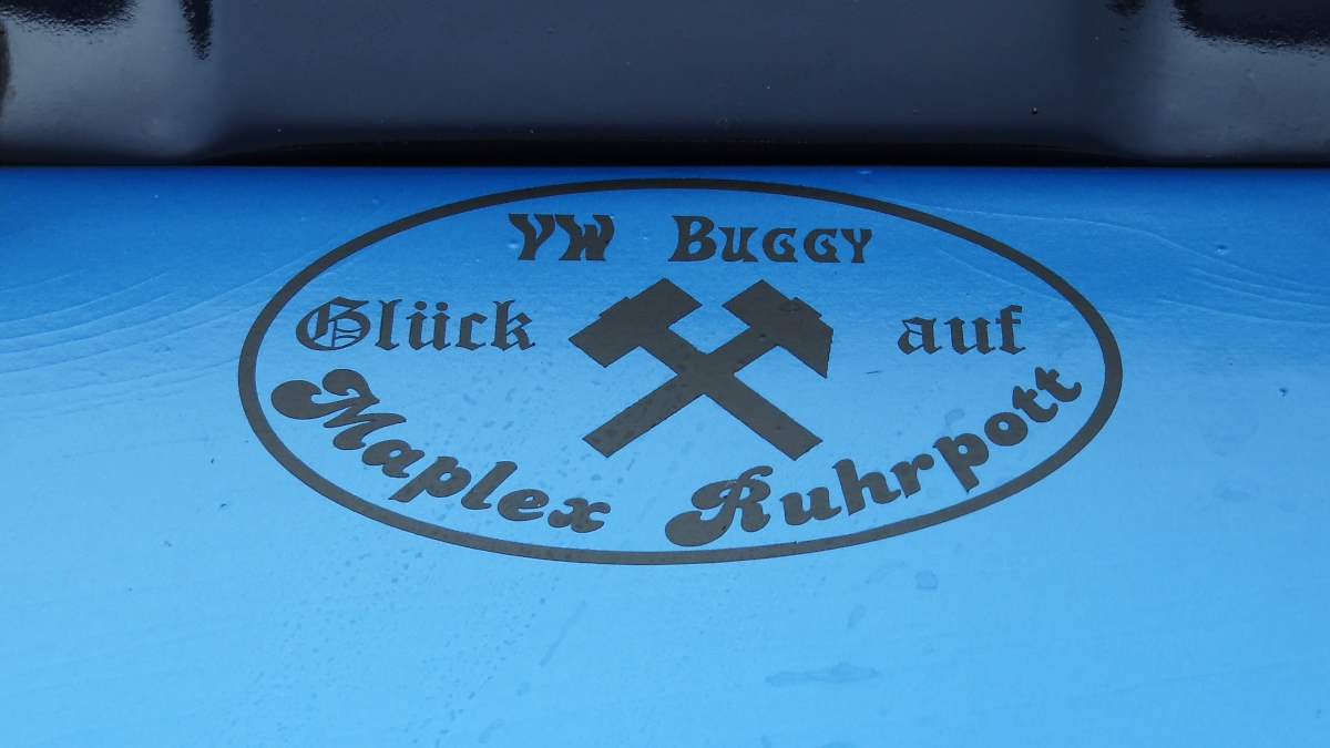 Aufschrift auf dem Maplex VW Buggy auf dem Oldtimertreffen am Bikertreff Krefeld, 24.9.17