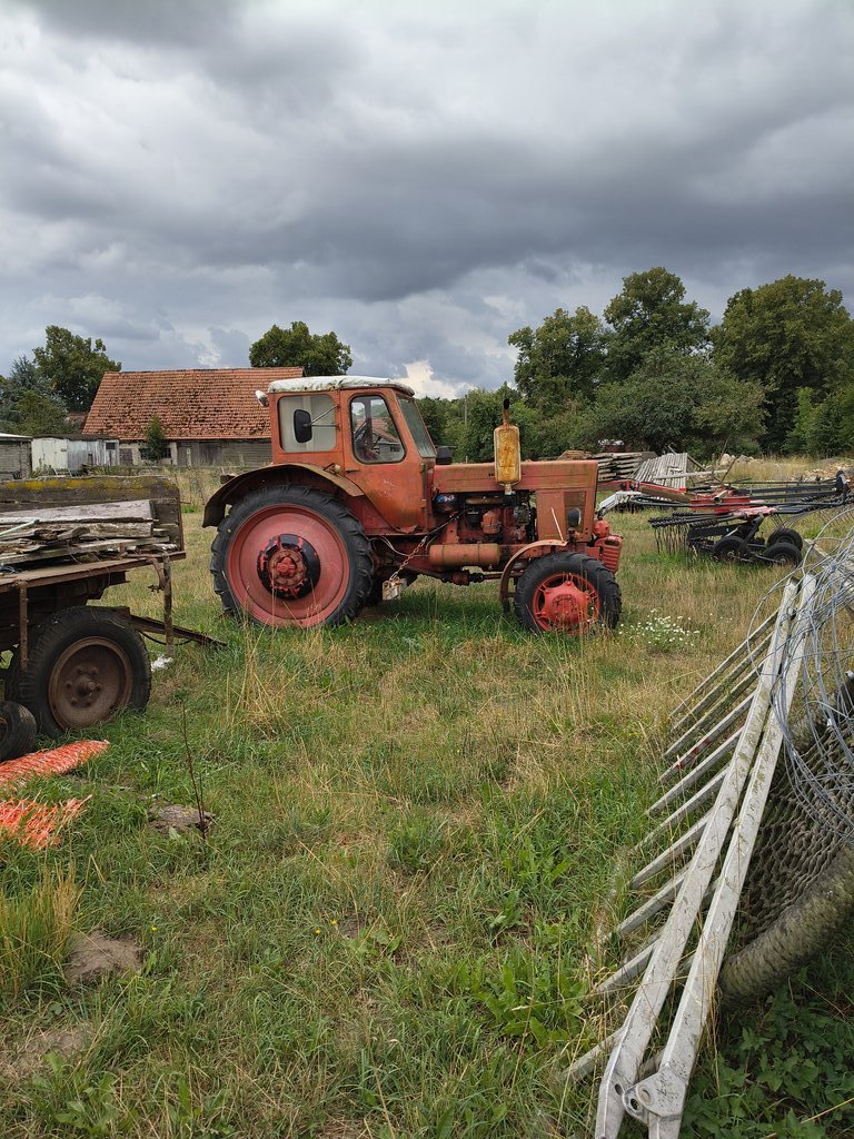 ausgedient zwischen zahlreichen anderen Fahrzeugen hat auch dieser Belarus, abgestellt in Rubkow, entdeckt auf einer Wanderung in Rubkow, 19.08.2026 gegen 10:00 Uhr. Lost Places Stimmung.-
