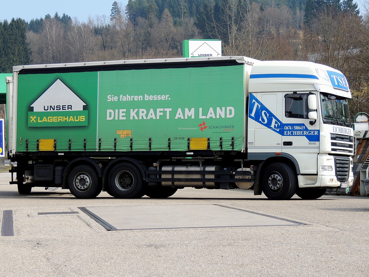 DAF XF105.460, mit der Kraft am Land unterwegs für Unser-Lagerhaus; 150323