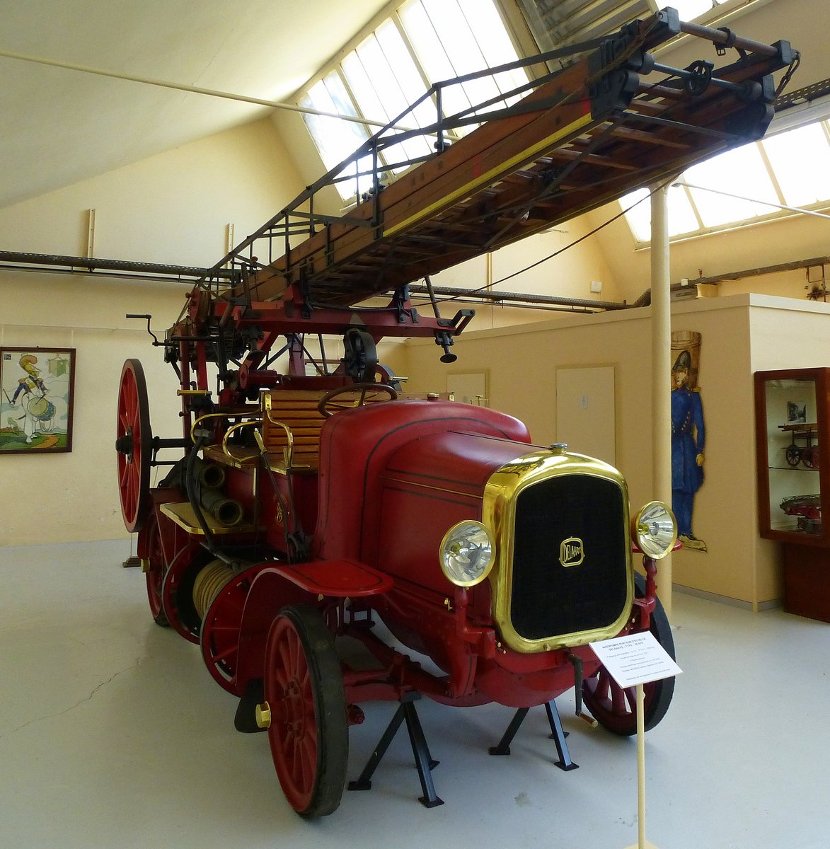Delahaye 59APE, Leiter-und Schlauchwagen von 1921, 6 Mann Besatzung, Feuerwehrmuseum Vieux-Ferrette, Mai 2016,