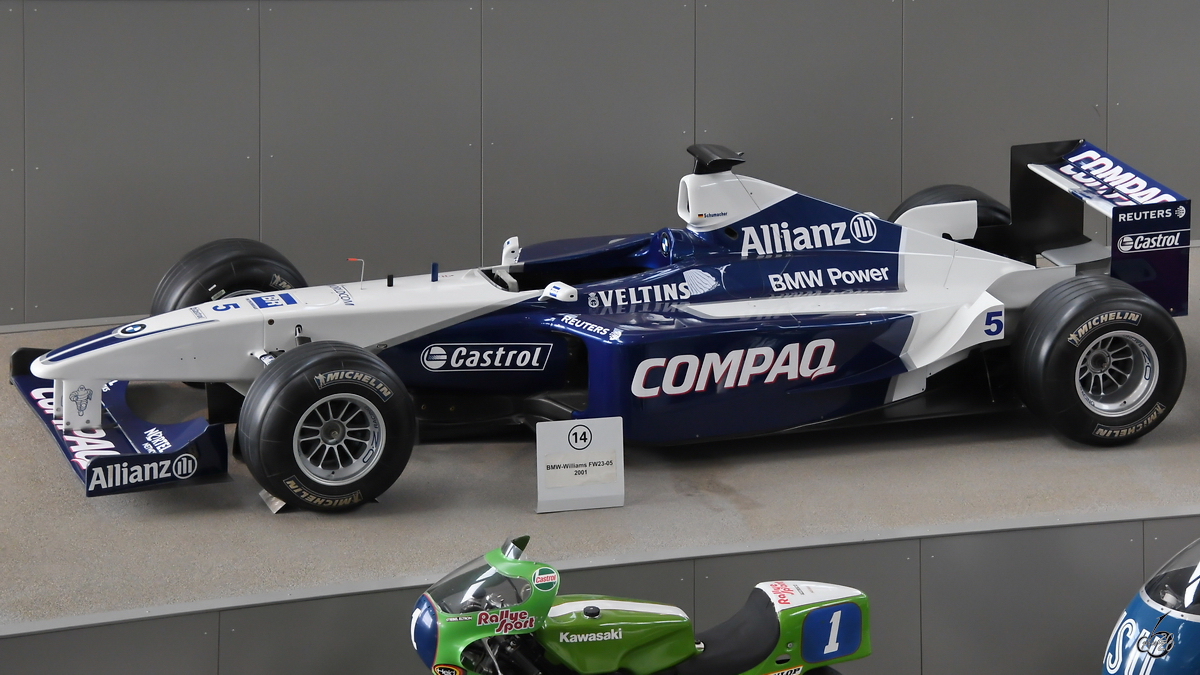 Der Formel 1-Rennwagen BMW-Williams FW23-05 aus dem Jahr 2001 war Mitte August 2020 im Verkehrszentrum des Deutschen Museums in München ausgestellt.