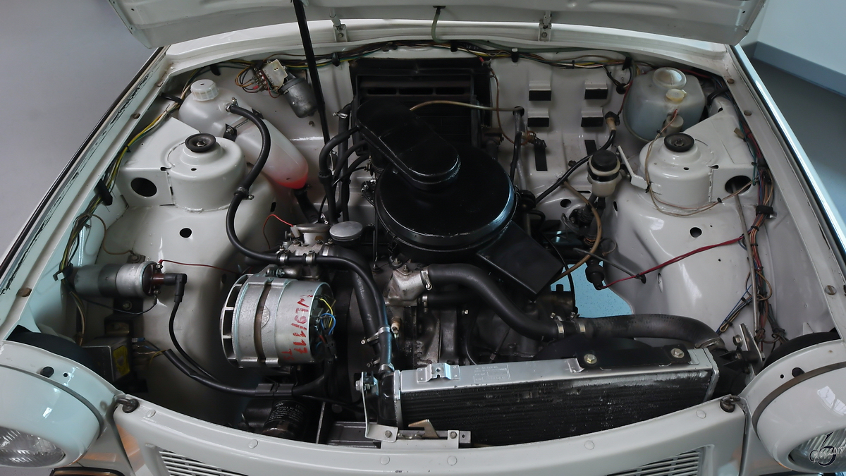 Der Kreiskolbenmotor KKM 51 war eine nicht weiter verfolgte Motorisierungsvariante des IFA Trabant 601. (August Horch Museum Zwickau, August 2018)