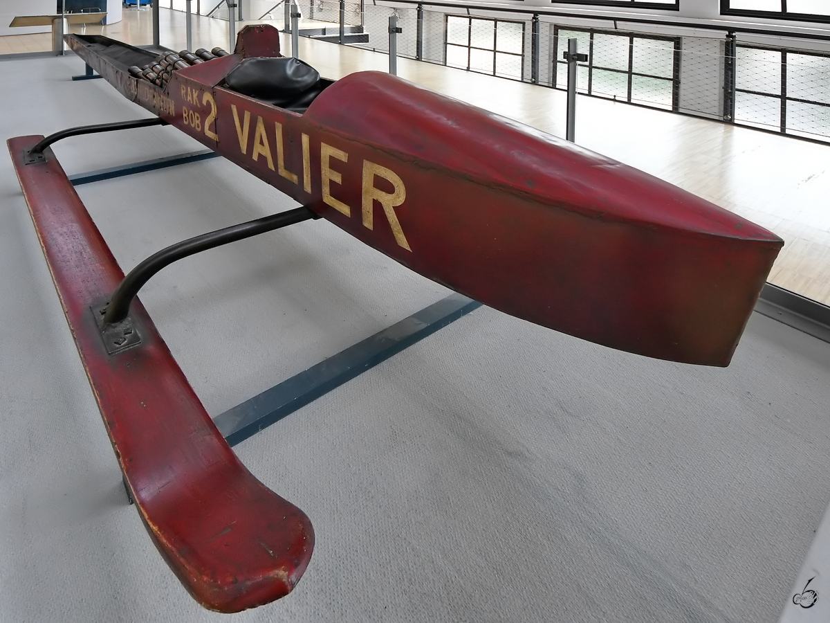 Der Valier Raketenschlitten RAK BOB 2 aus dem Jahr 1929 erreichte eine Geschwindigkeit von fast 400 km/h. (Verkehrszentrum des Deutschen Museums München, August 2020)