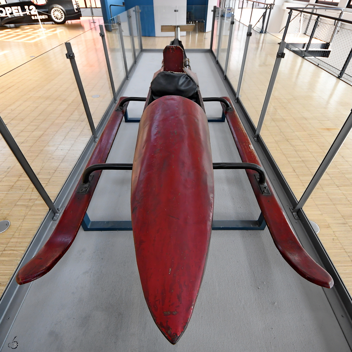 Der Valier Raketenschlitten RAK BOB 2 aus dem Jahr 1929 erreichte eine Geschwindigkeit von fast 400 km/h. (Verkehrszentrum des Deutschen Museums München, August 2020)