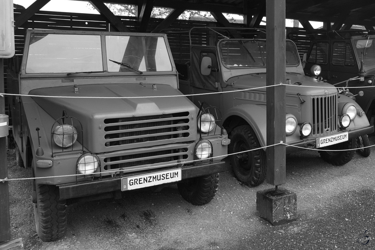 Die Geländefahrzeuge IFA P3 und GAZ-69 im Grenzmuseum Schifflersgrund. (Bad Sooden-Allendorf, November 2016)