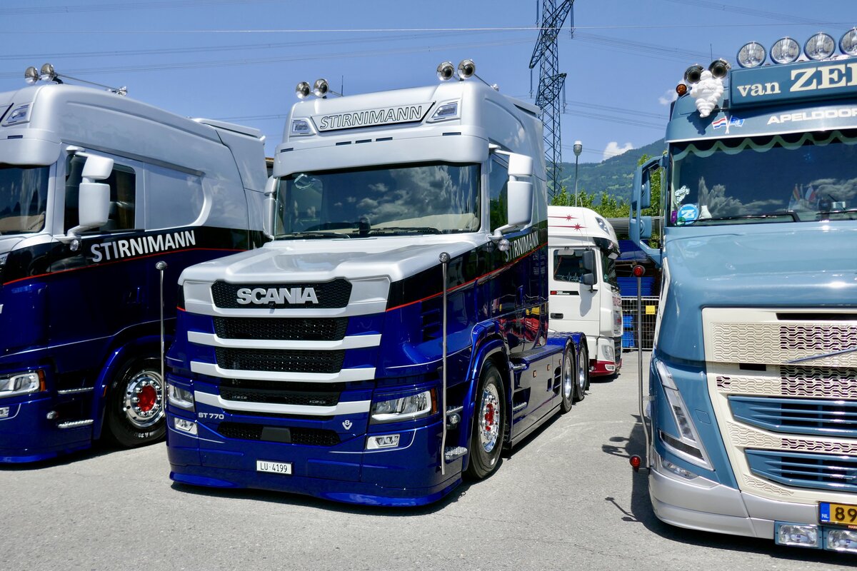 Die Scania Torpedo Zugmaschine von Stirnimann am 20.6.26 bei der L�ndle Truckshow.