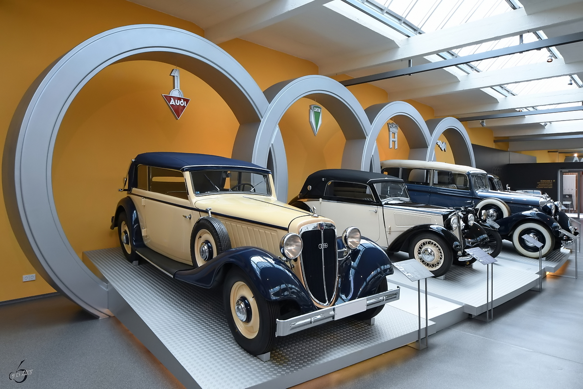 Die vier Ringe der Autounion standen für Audi, DKW, Horch und Wanderer. (Horch Museum Zwickau, August 2018)