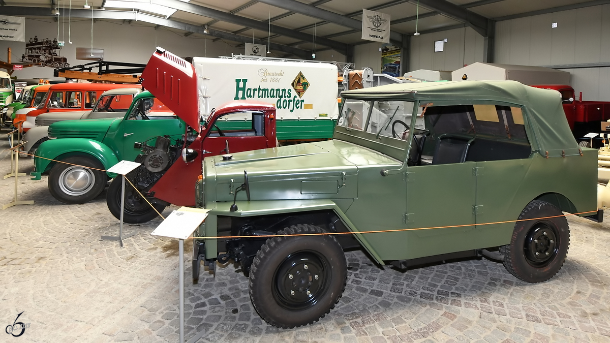 Dieser Geländewagen IFA P2M steht im Sächsischen Nutzfahrzeugmuseum Hartmannsdorf. (August 2018)