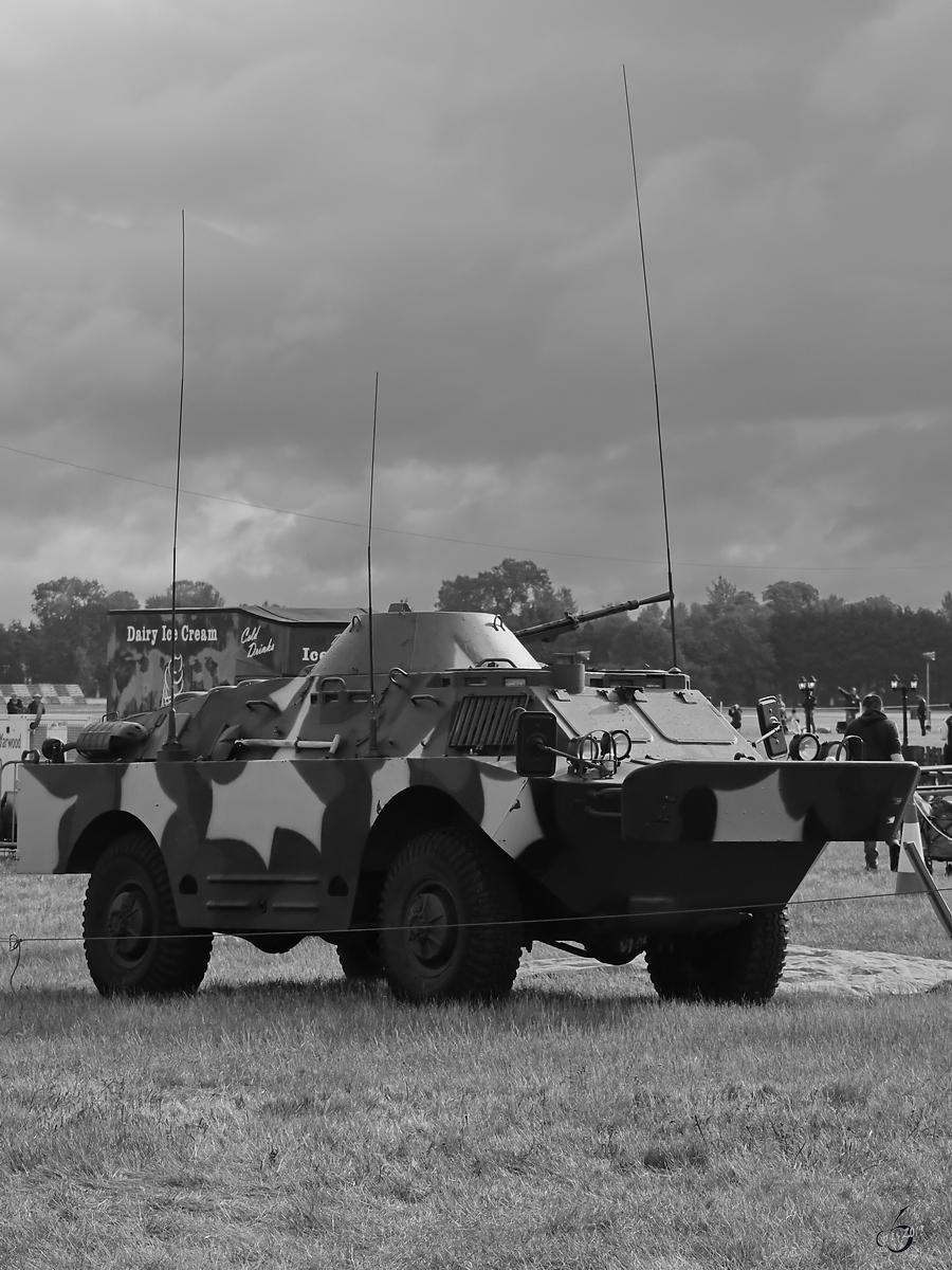 Dieser Spähpanzer BRDM-2 R-1A wurde ursprünglich bei der Polnischen Armee eingesetzt. (Fairford, Juli 2019)