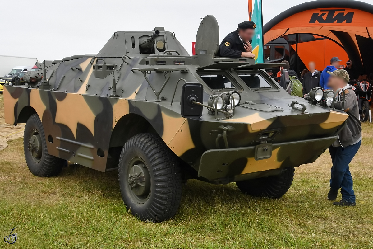 Dieser Spähpanzer BRDM-2 R-1A wurde ursprünglich bei der Polnischen Armee eingesetzt. (Fairford, Juli 2017)