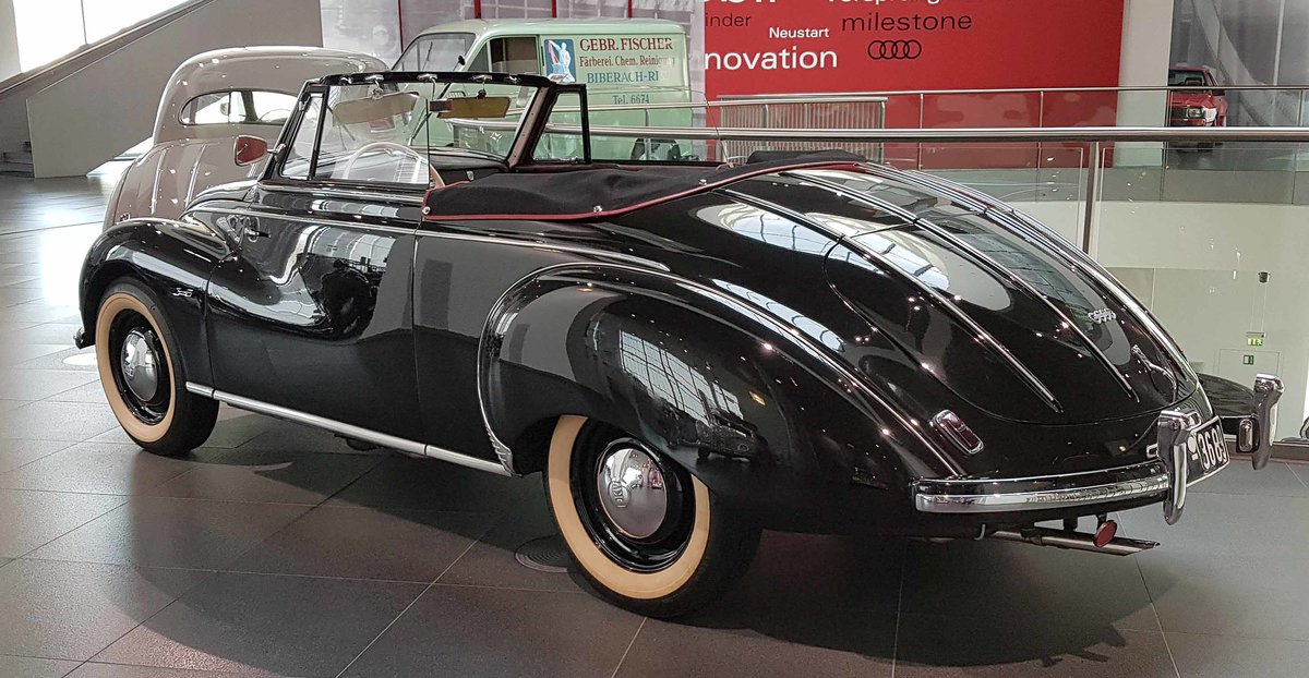 =DKW 3=6 Sonderklasse Typ F 91 Cabriolet, Bj. 1953, 34 PS, 896 ccm, ausgestellt im Audi-Museum Ingolstadt im April 2019. Von diesem Modell wurden in der Zeit von 1953 - 1955 432 Exemplare produziert.