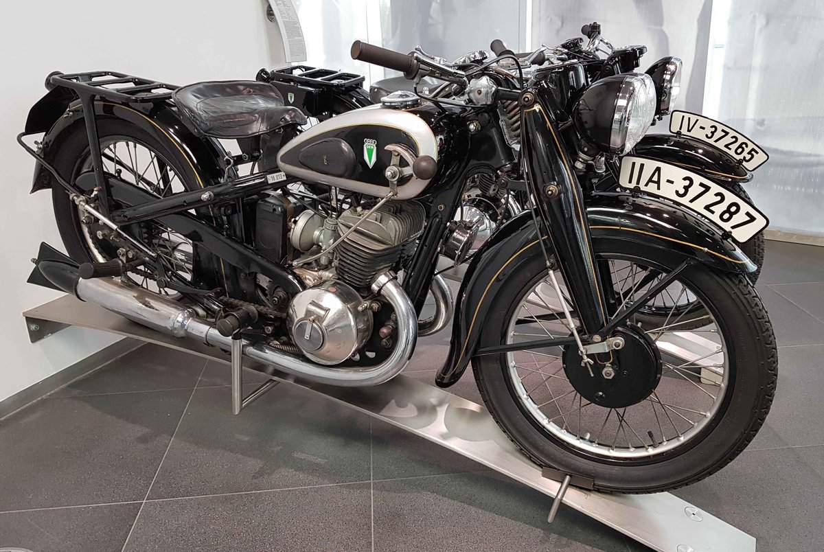 =DKW SB 500, Bj. 1936, 494 ccm, 15 PS, ausgestellt im Audi-Museum Ingolstadt im April 2019.