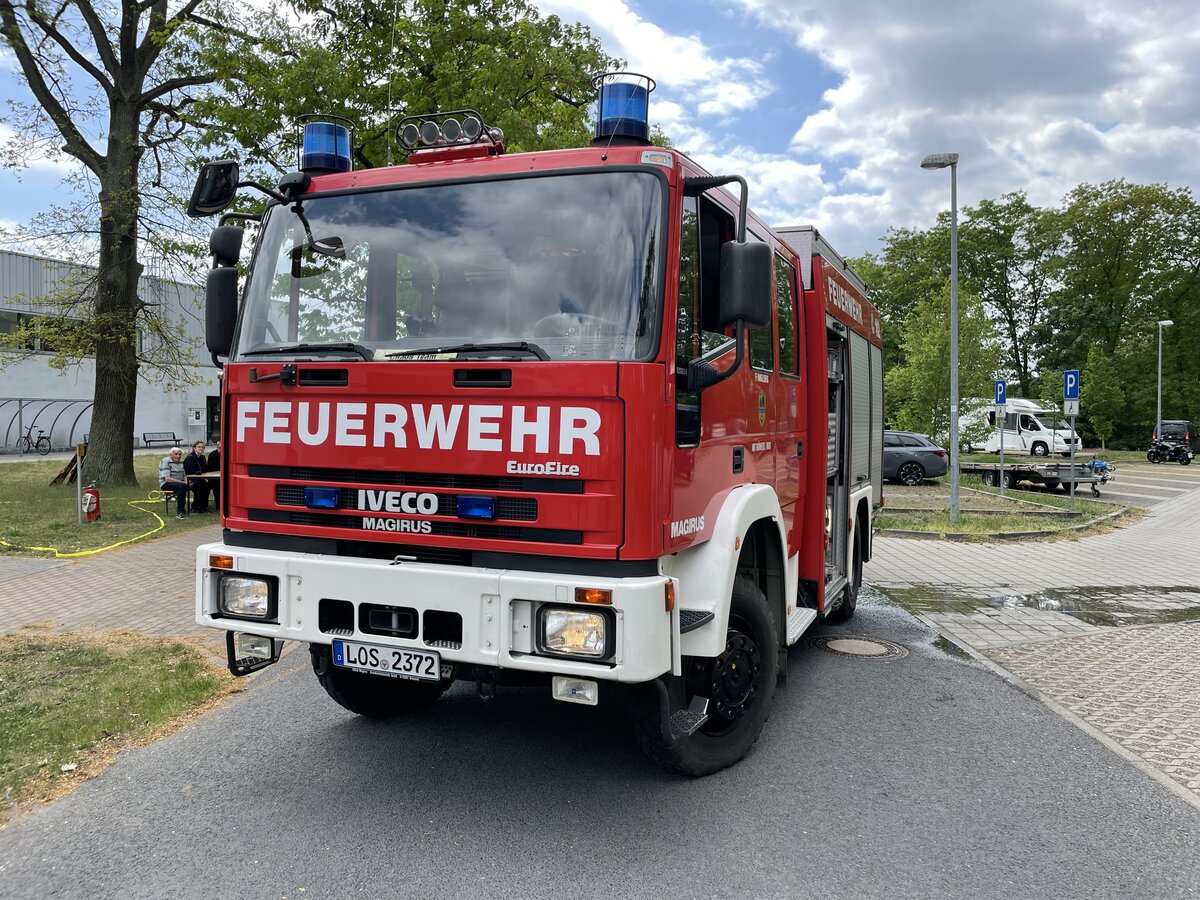 Ehemaliges TLF 16/25 der FF Hangelsberg, (Gemeinde Gr�nheide/ Mark) auf IVECO EuroFire, Aufbau MAGIRUS, Baujahr 2001, Mai 2022, Gr�nheide/Mark.
