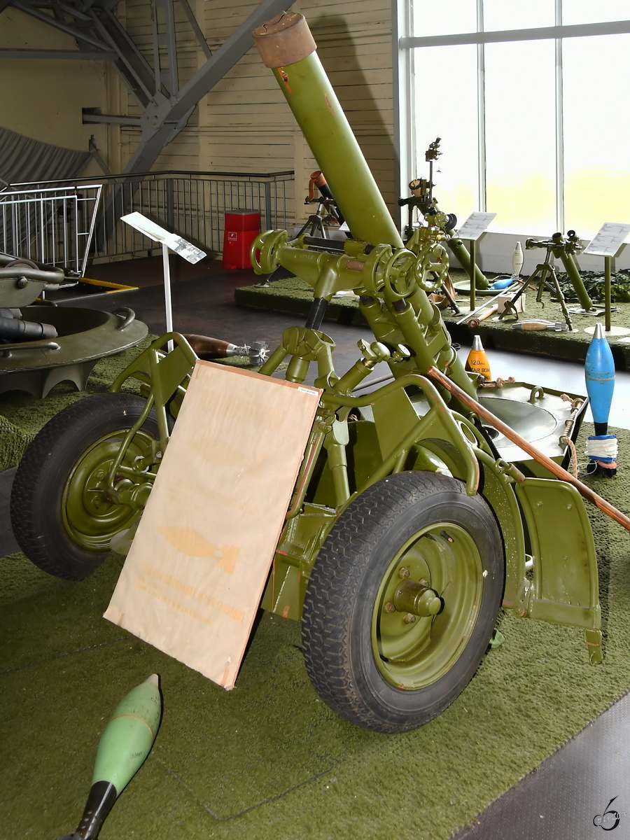 Ein 120mm Granatwerfer M50 war Anfang Juni 2018 im Verteidigungs- und Garnisonsmuseum Aalborg zu sehen.