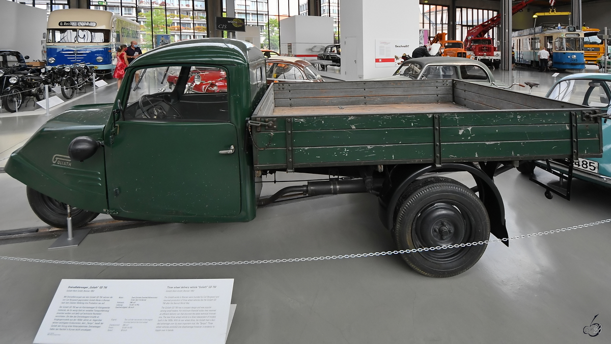 Ein 1953 gebauter Goliath GD 750 war Mitte August 2020 im Verkehrszentrum des Deutschen Museums in München zu sehen.