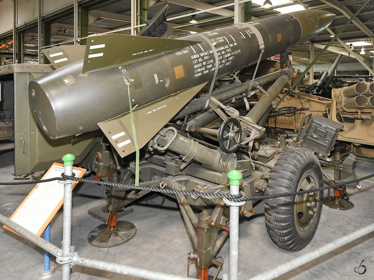 Ein Anhänger mit der ballistischen Kurzstreckenrakete MGM-52 Lance Mitte August 2018 in der Wehrtechnischen Studiensammlung Koblenz.