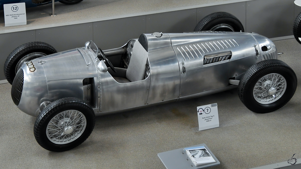 Ein Auto Union Typ C Grand Prix von 1936/37 stand Mitte August 2020 im Verkehrszentrum des Deutschen Museums München.