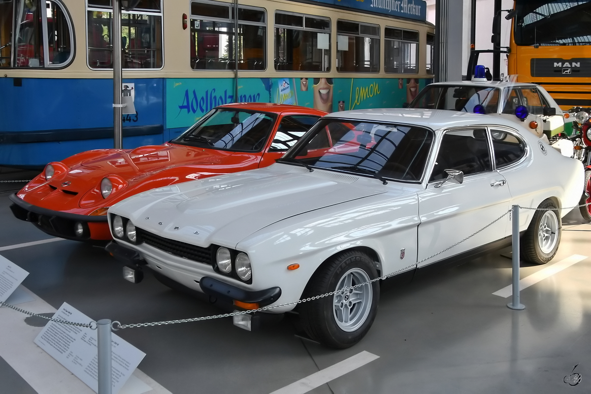 Ein Ford Capri RS war Mitte August 2020 im Verkehrszentrum des Deutschen Museums in München zu sehen. 