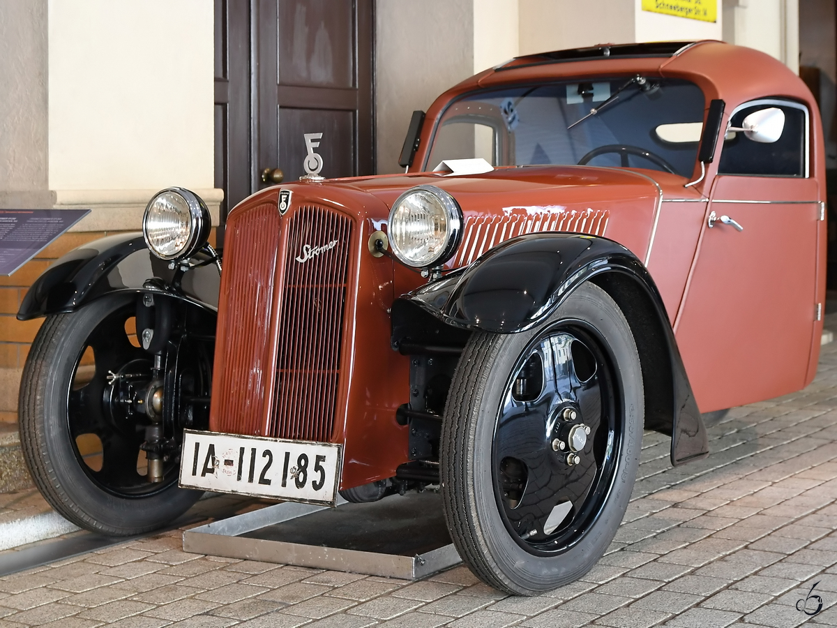 Ein Framo Stromer FP 200, Baujahr 1933 steht im August Horch Museum Zwickau. (August 2018)