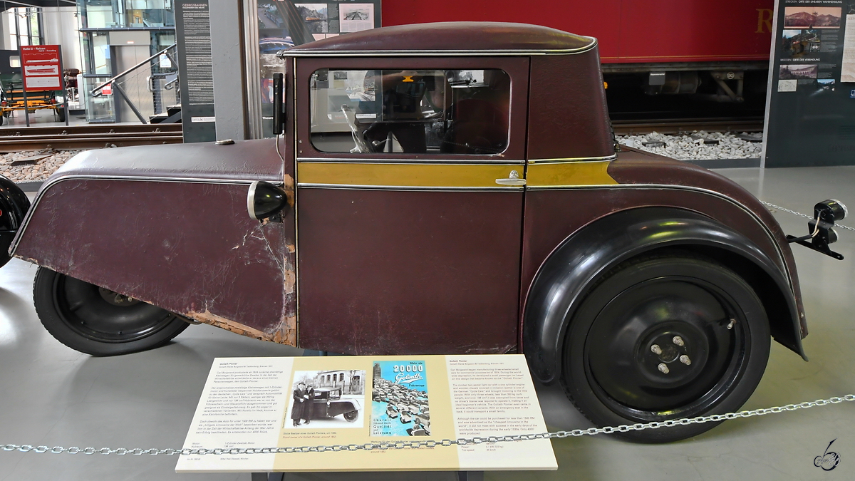 Ein Goliath Pionier von 1931 war Mitte August 2020 im Verkehrszentrum des Deutschen Museums in München zu sehen.