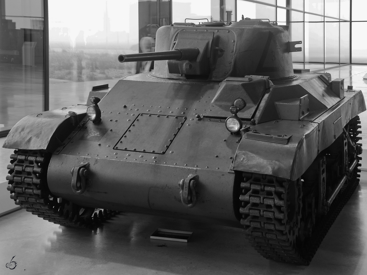 Ein leichter und lufttransportfähiger Kampfpanzer M22 Locust ist Teil der Ausstellung im Nationalen Militärmuseum Soesterberg. (Dezember 2016)