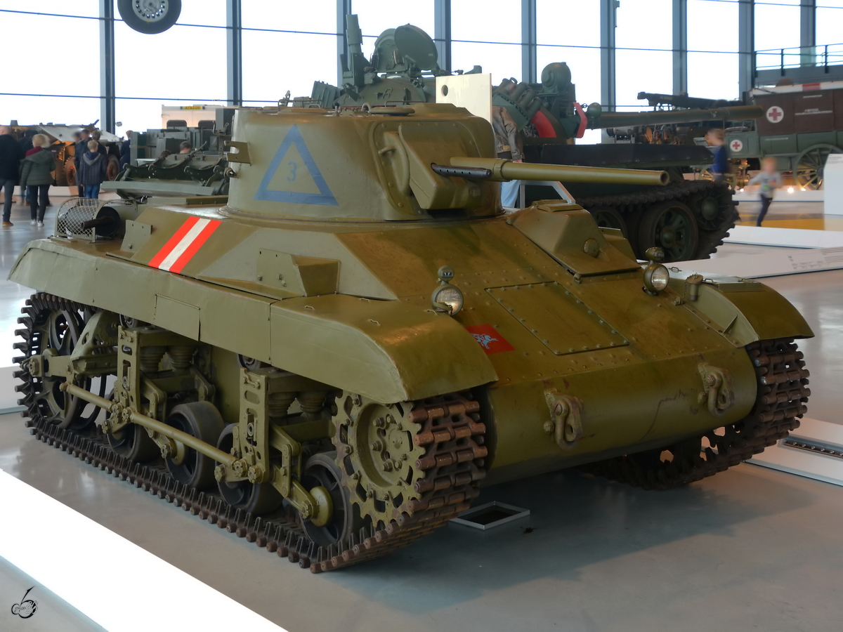 Ein leichter und lufttransportfähiger Kampfpanzer M22 Locust ist Teil der Ausstellung im Nationalen Militärmuseum Soesterberg. (Dezember 2016)