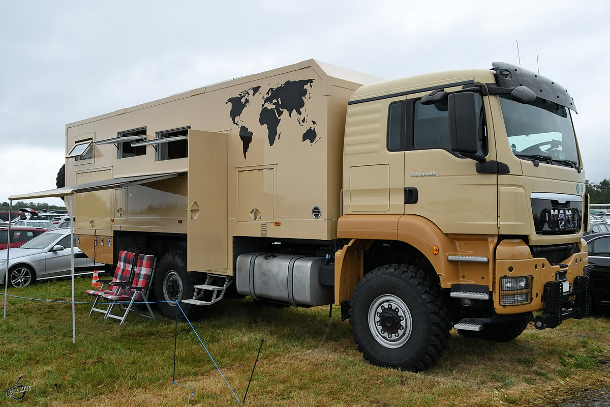 Ein MAN TGS 33-480 Expeditionsfahrzeug Anfang Juni 2018 in Aalborg.