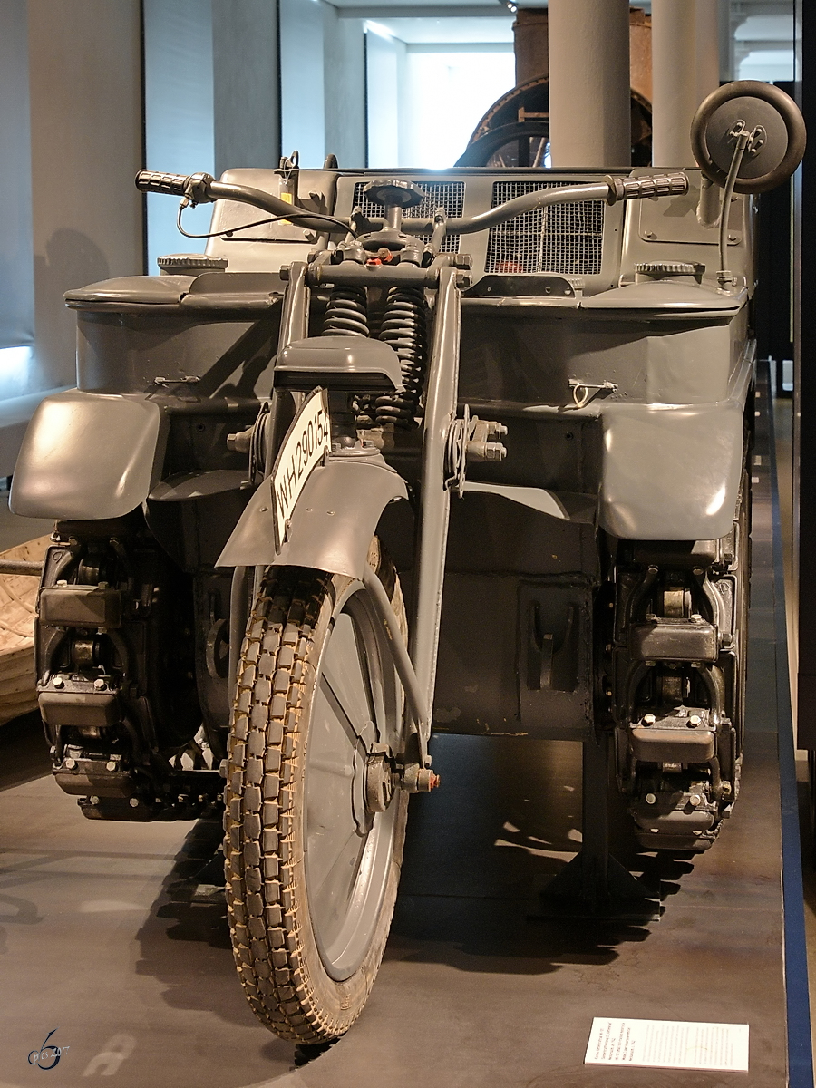 Ein NSU Kettenkrad HK 101 Sd.Kfz. 2 Anfang April 2017 im Militärhistorischen Museum der Bundeswehr Dresden.