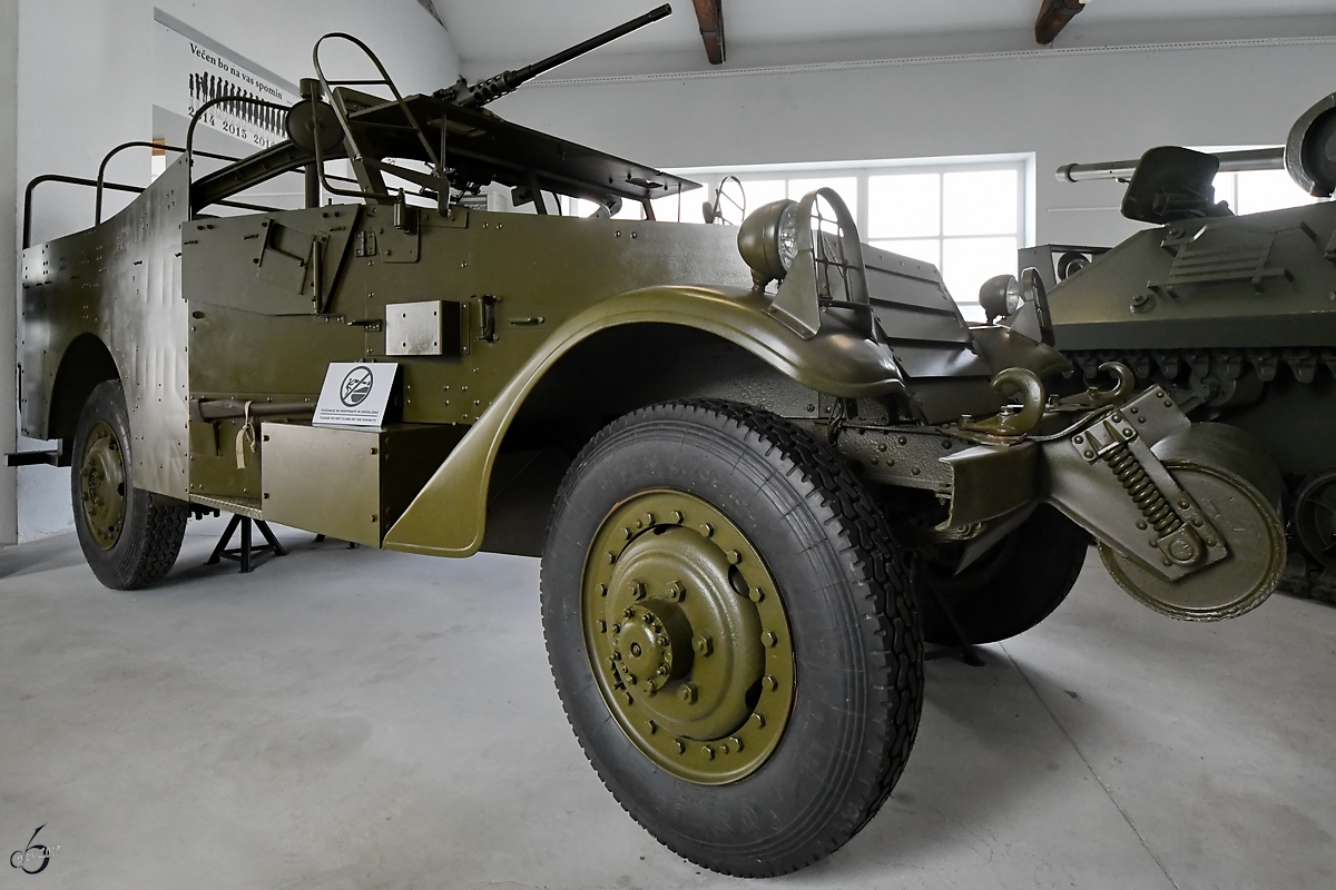 Ein Panzerspähwagen M3A1 Scout Car stand Ende August 2019 im Park der Militärgeschichte in Pivka.