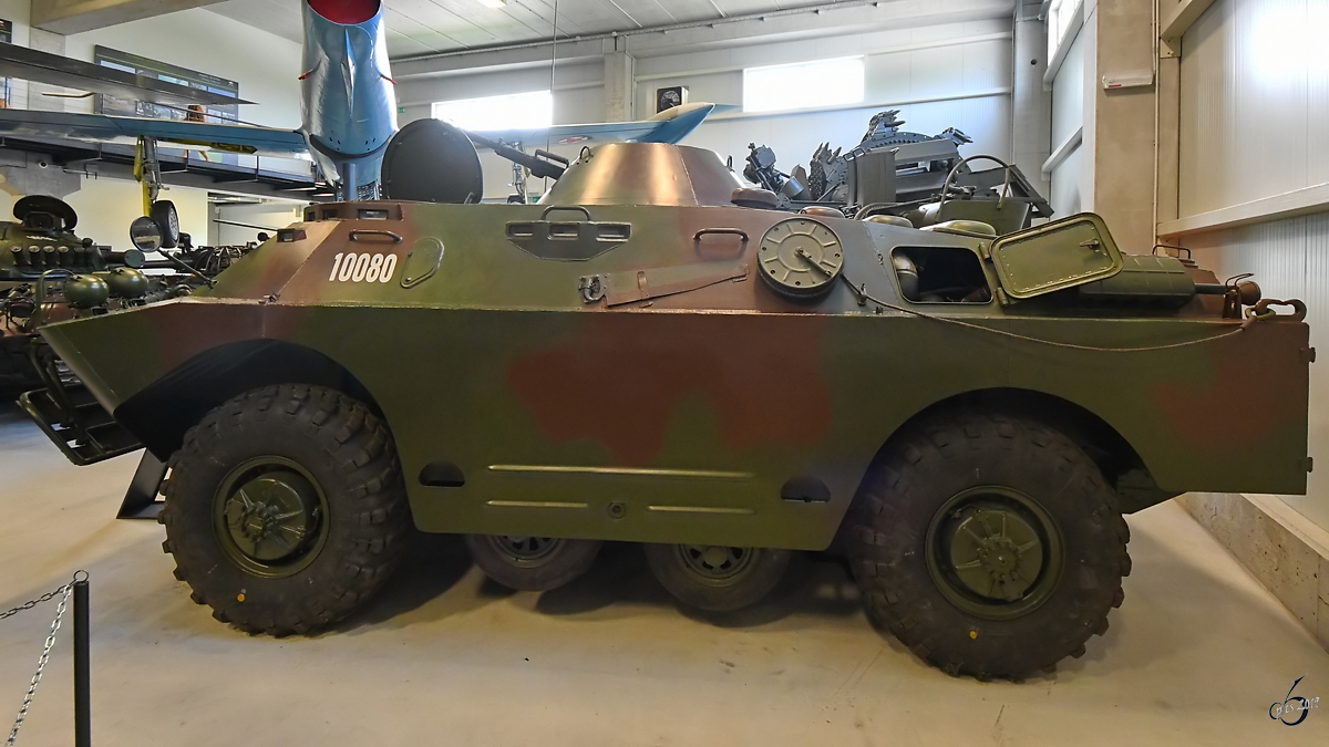 Ein voll amphibischer, militärischer Spähpanzer BRDM-2, so gesehen Ende August 2019 im Park der Militärgeschichte in Pivka.