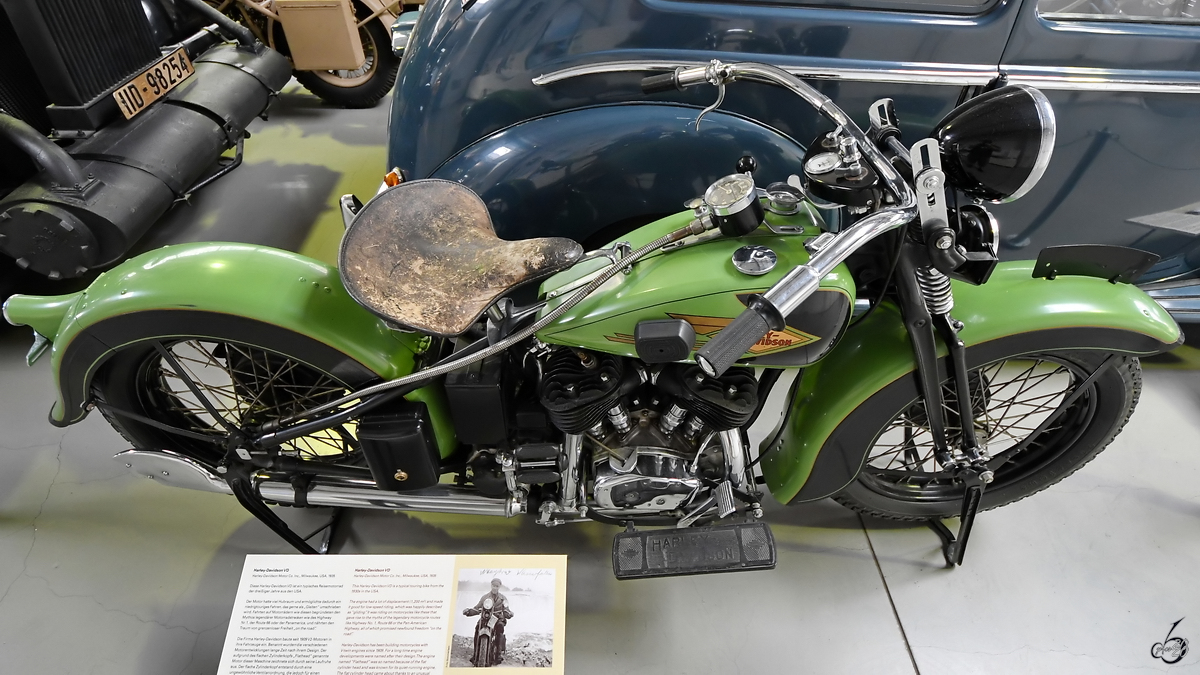 Eine Harley-Davidson VD aus dem Jahr 1935 war Mitte August 2020 im Verkehrszentrum des Deutschen Museums in München ausgestellt.