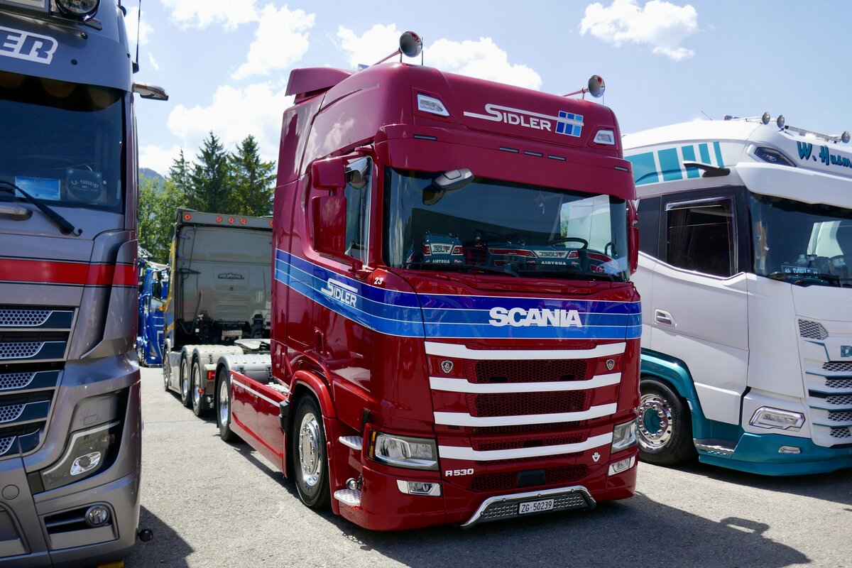 Eine Scania Zugmaschine von Sidler am 20.6.26 bei der L�ndle Truckshow.