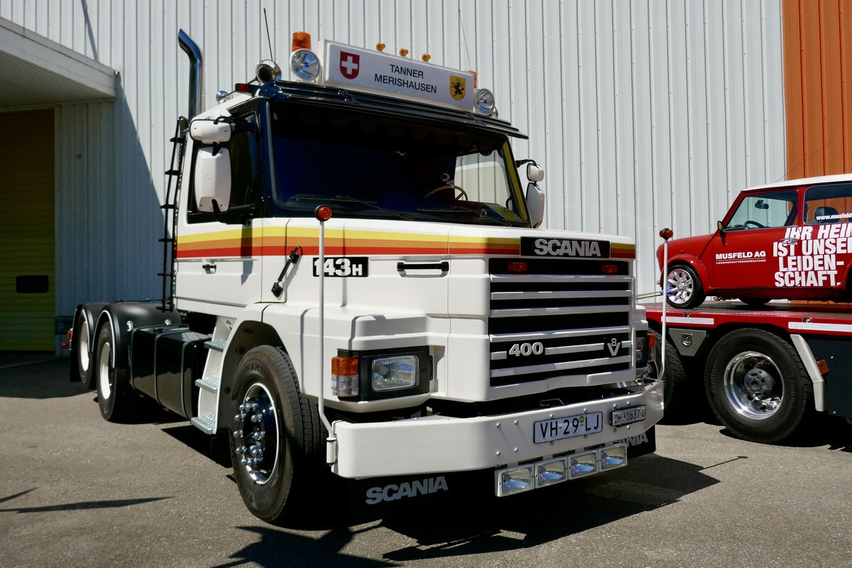 Eine Scania Zugmaschine von Tanner am 9.5.26 beim Cholehof Truck Treffen in Brugg.