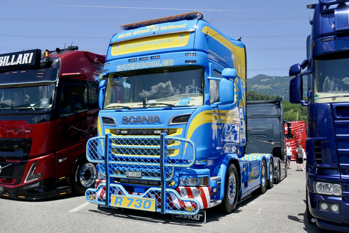 Eine Scania Zugmaschine von Wittwer am 20.6.26 bei der L�ndle Truckshow.